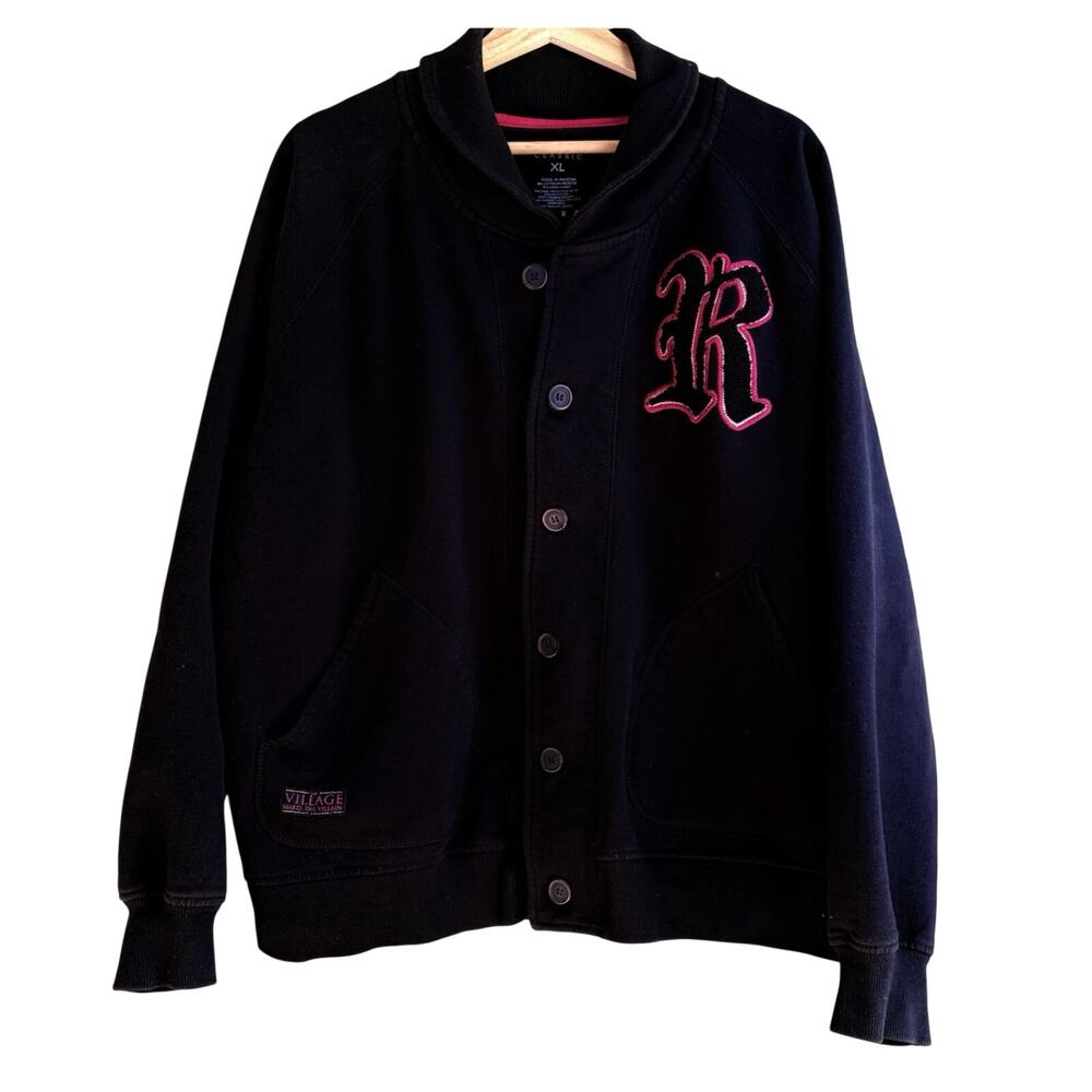 ROCAWEAR Classic Varsity Jacket Black Red Embroidered Logo Urban Streetwear XL